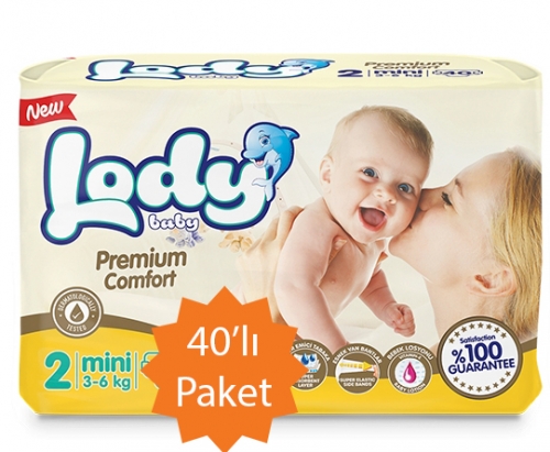  Lody Baby - 2 Numara (Mini) Bebek Bezi - 40'lı Paket (3-6 Kg arası bebekler için)