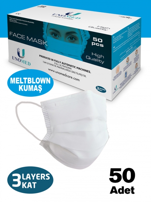 Unomed Unomed 3 Katlı Beyaz Burun Telli Meltblown Medikal Maske 4000 Adet
