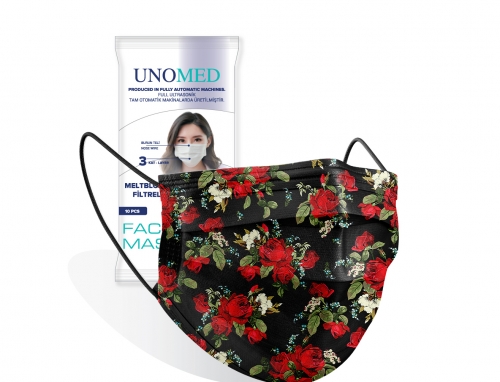 Unomed Unomed LADY ROSE 3 Katlı Meltblown Filitreli Full Ultrasonik Tek kullanımlık Bayan Cerrahi Maske